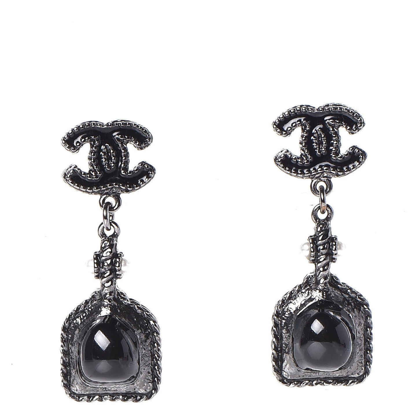 Ruthenium Enamel Gripoix CC Earrings Black