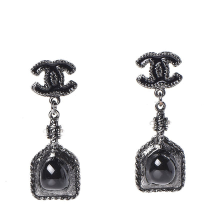 Chanel Ruthenium Enamel Gripoix CC Earrings Black 1 of 3