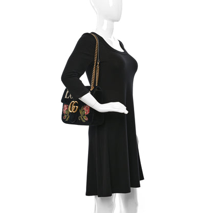 Gucci Velvet Matelasse Loved Embroidered Medium GG Marmont Shoulder Bag Black 2 of 10