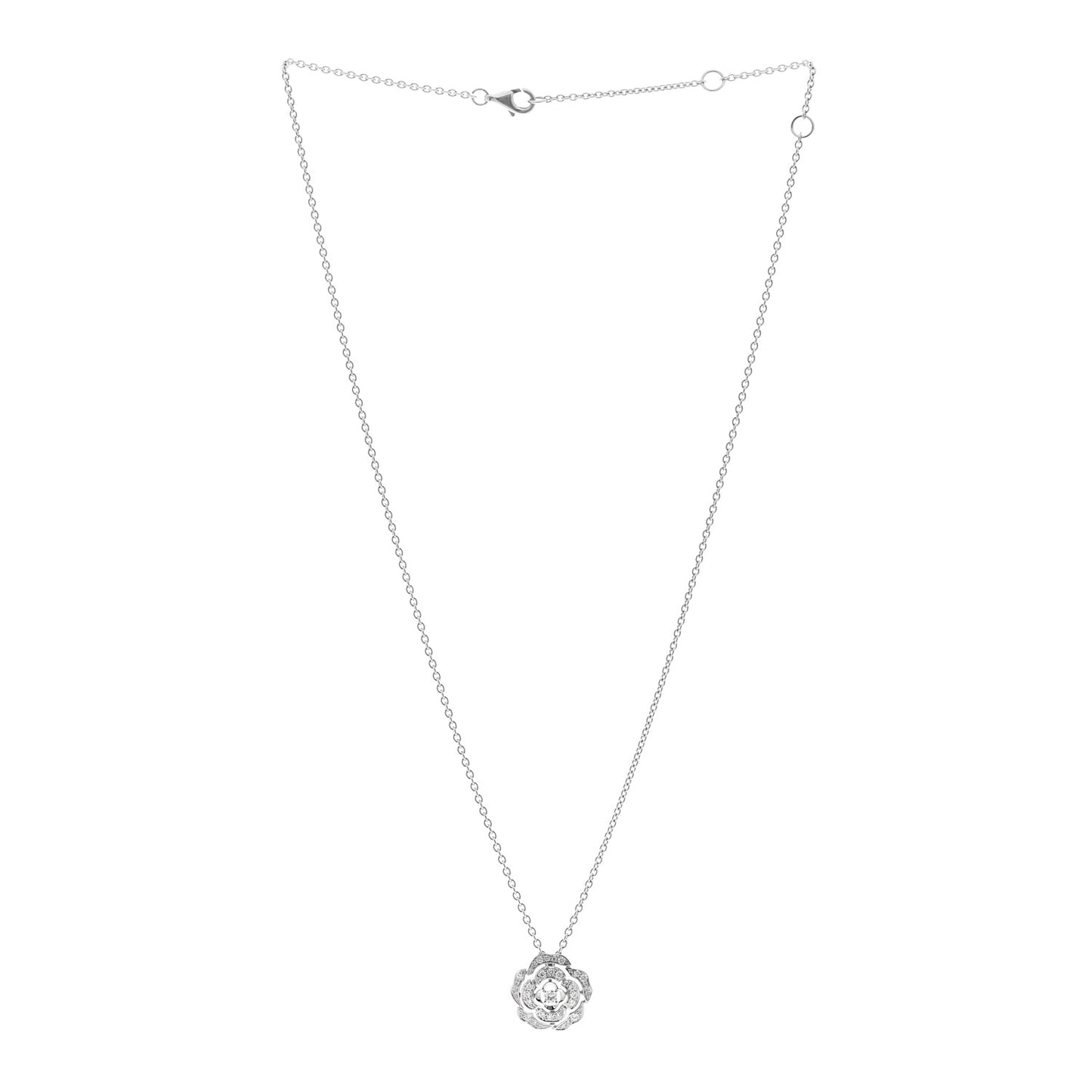 18K White Gold Diamond Bouton de Camelia Pendant Necklace