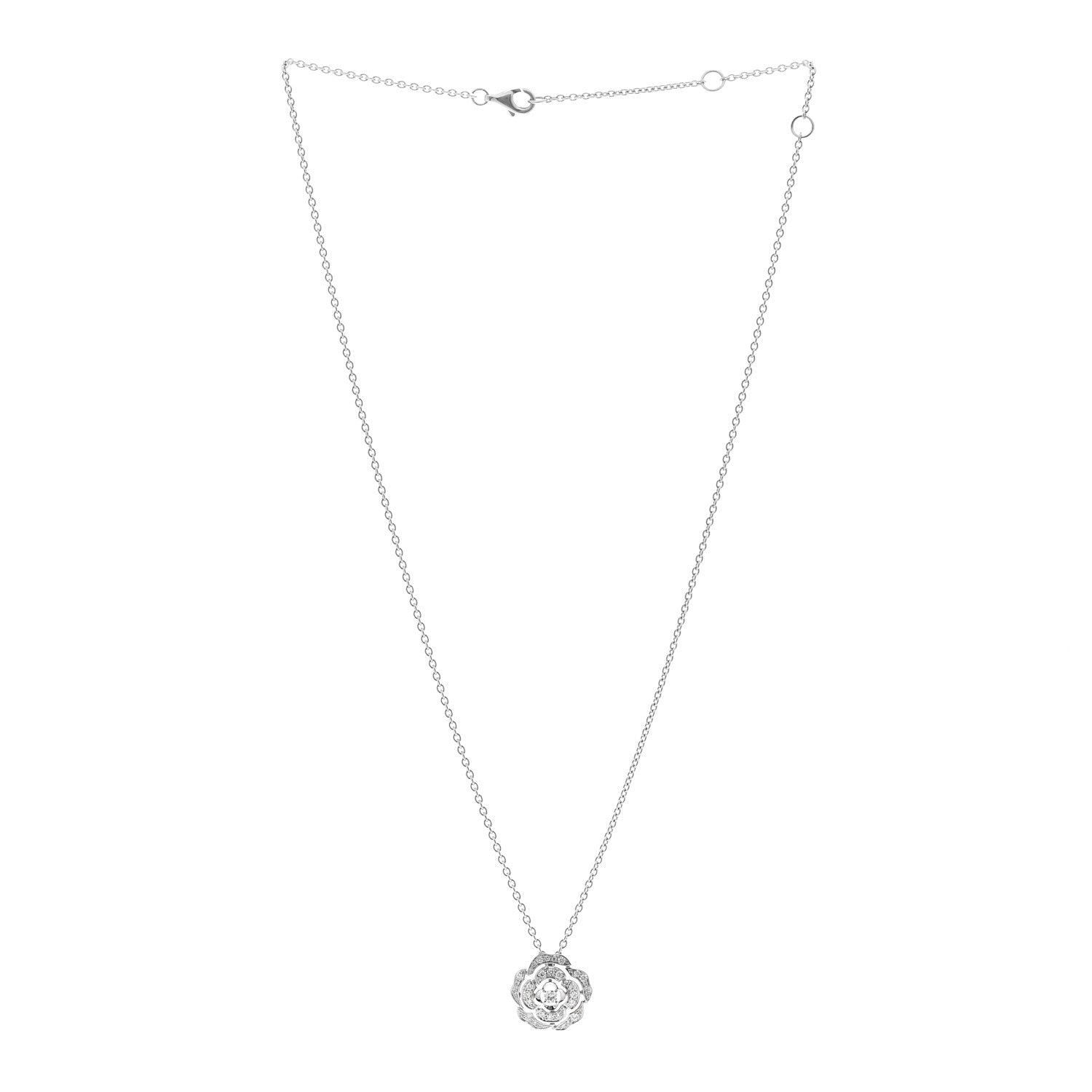 Chanel 18K White Gold Diamond Bouton de Camelia Pendant Necklace 3 of 7