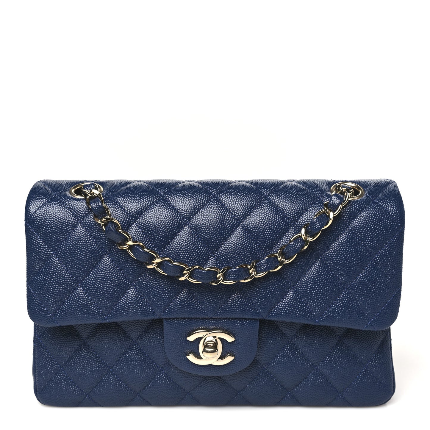 Caviar Quilted Small Double Flap Blue