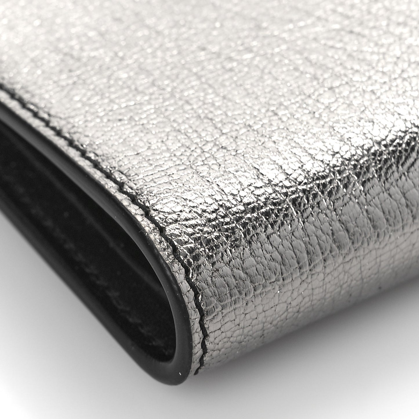 Metallic Calfskin Skull French Wallet Gunmetal