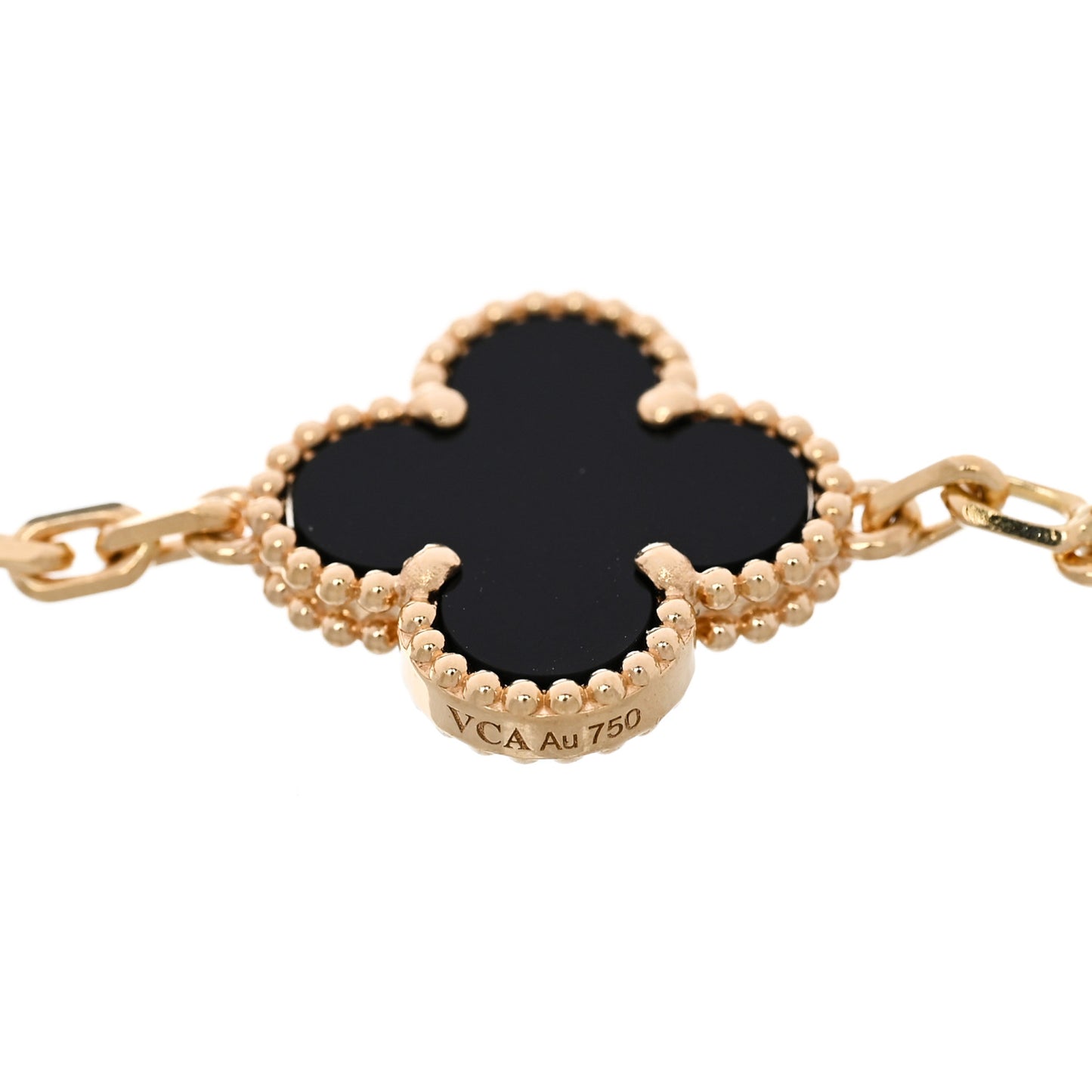 18K Yellow Gold Black Onyx 5 Motifs Vintage Alhambra Bracelet