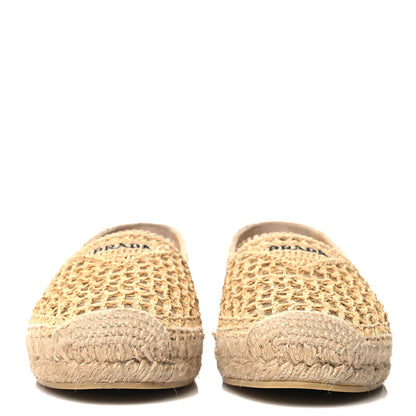 Prada Raffia Triangle Logo Crochet 20mm Espadrilles 38 Naturale 3 of 8