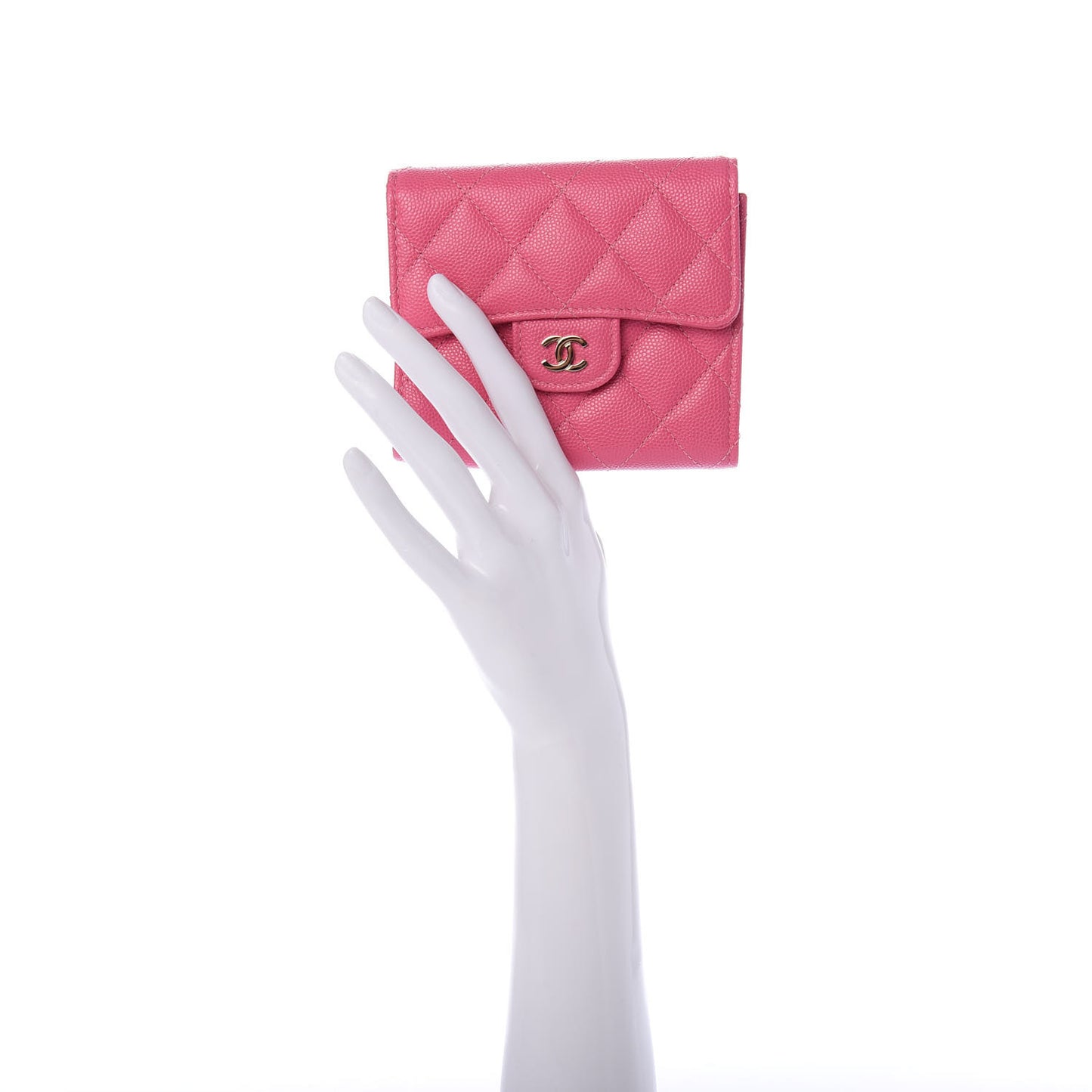 Caviar Quilted Compact Flap Wallet Pink