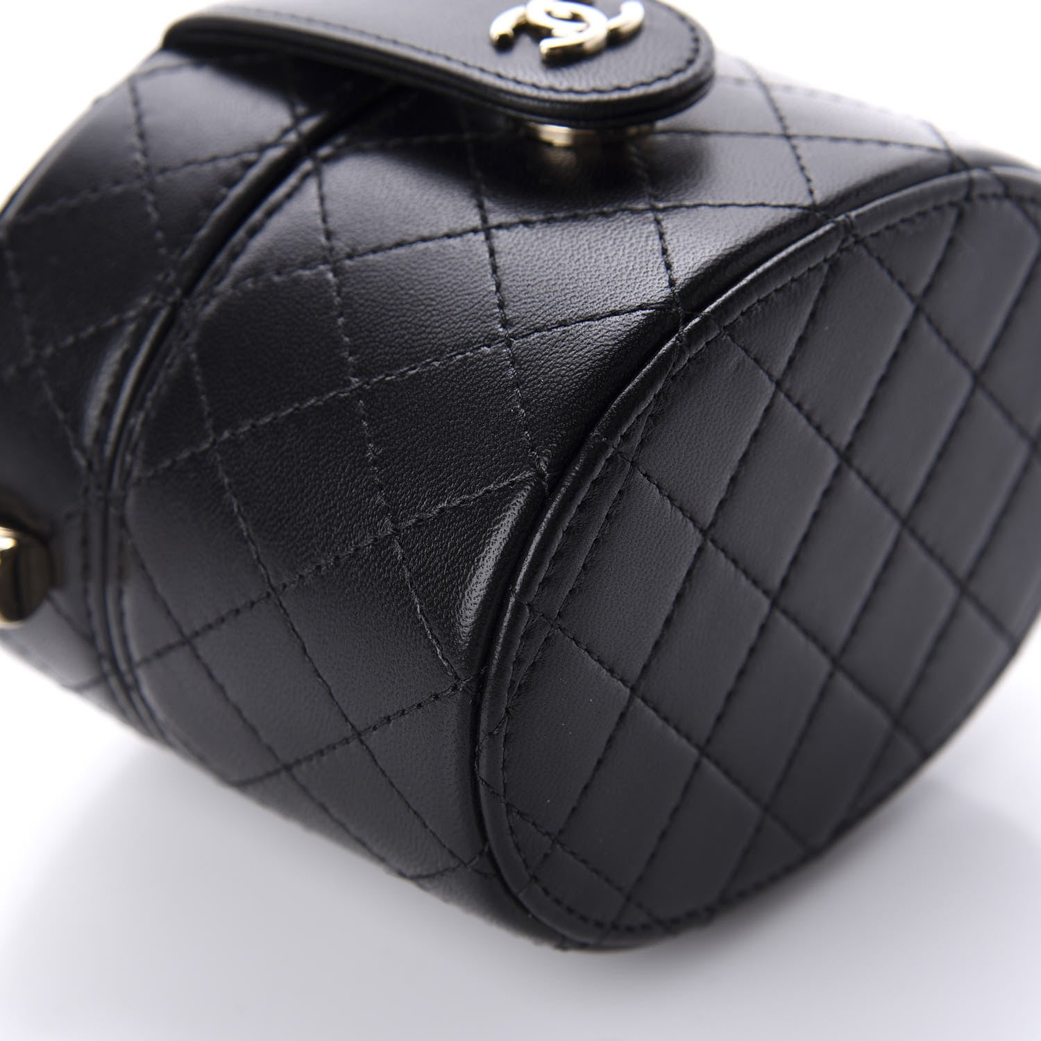 Chanel Lambskin Quilted Mini Round Vanity Case With Chain Black 6 of 12