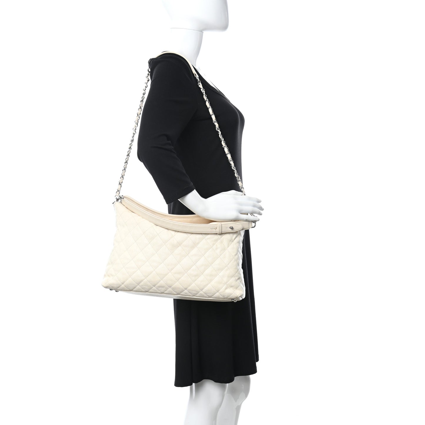 Caviar Quilted French Riviera Hobo Dark White