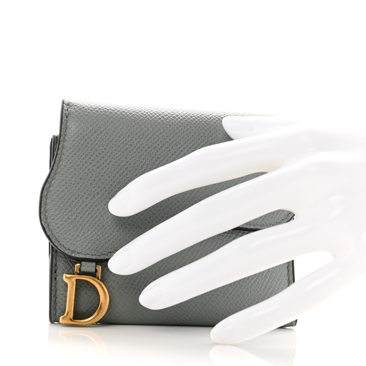 Christian Dior Grained Calfskin Saddle Card Holder Grey 2 of 10