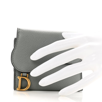 Christian Dior Grained Calfskin Saddle Card Holder Grey 2 of 10