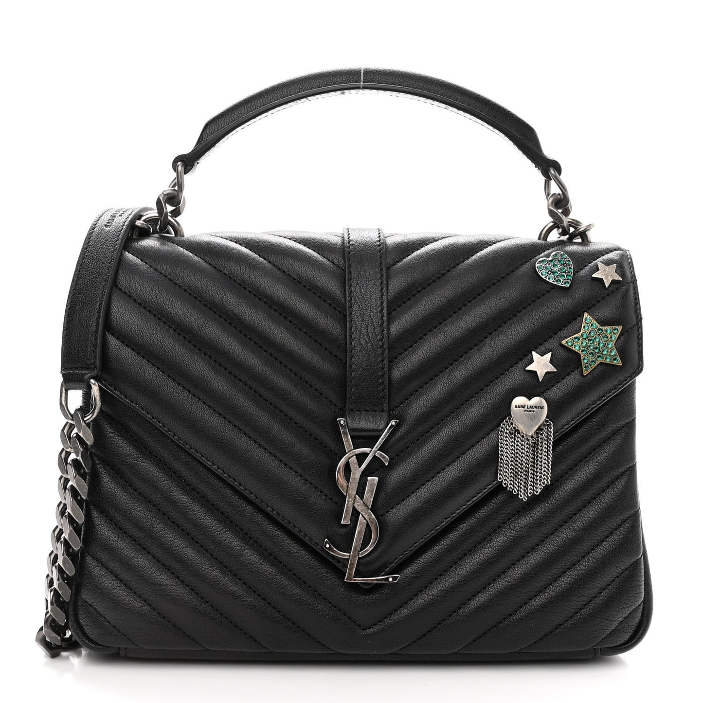 Sheepskin Matelasse Chevron Monogram Medium Pins College Bag Black