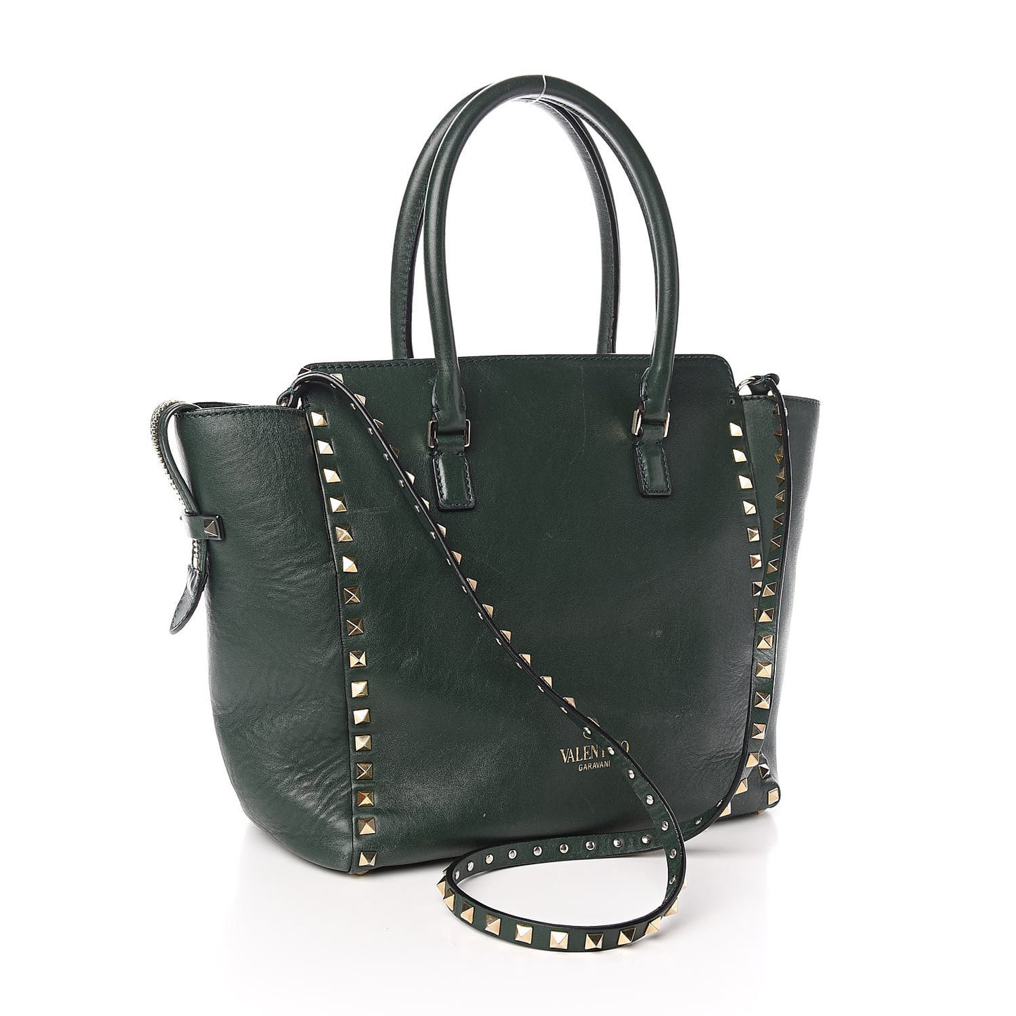 Vitello Rockstud Double Handle Tote Green