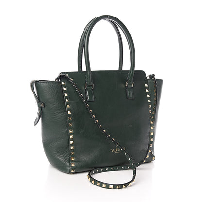 Valentino Garavani Vitello Rockstud Double Handle Tote Green 3 of 15