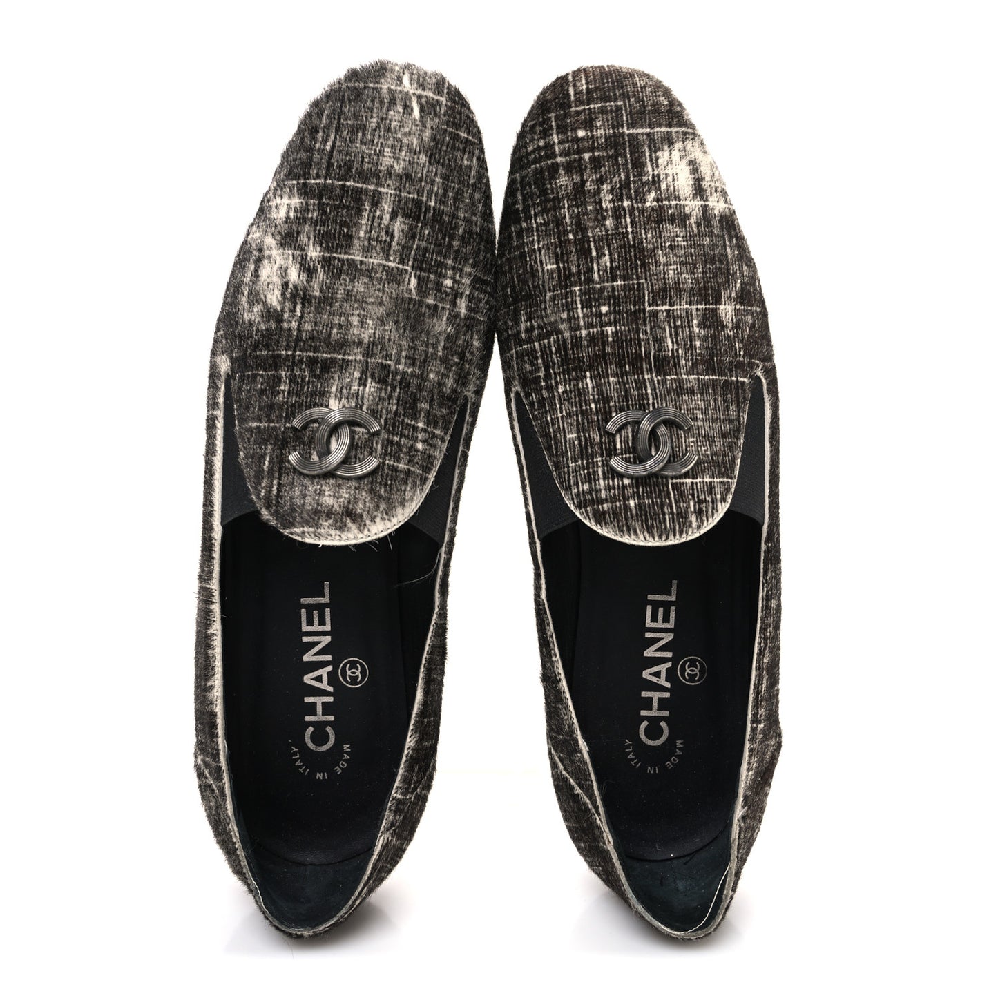 Pony Hair Calfskin CC Mocassin Loafers 39 Silver Black