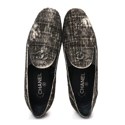 Chanel Pony Hair Calfskin CC Mocassin Loafers 39 Silver Black 2 of 11