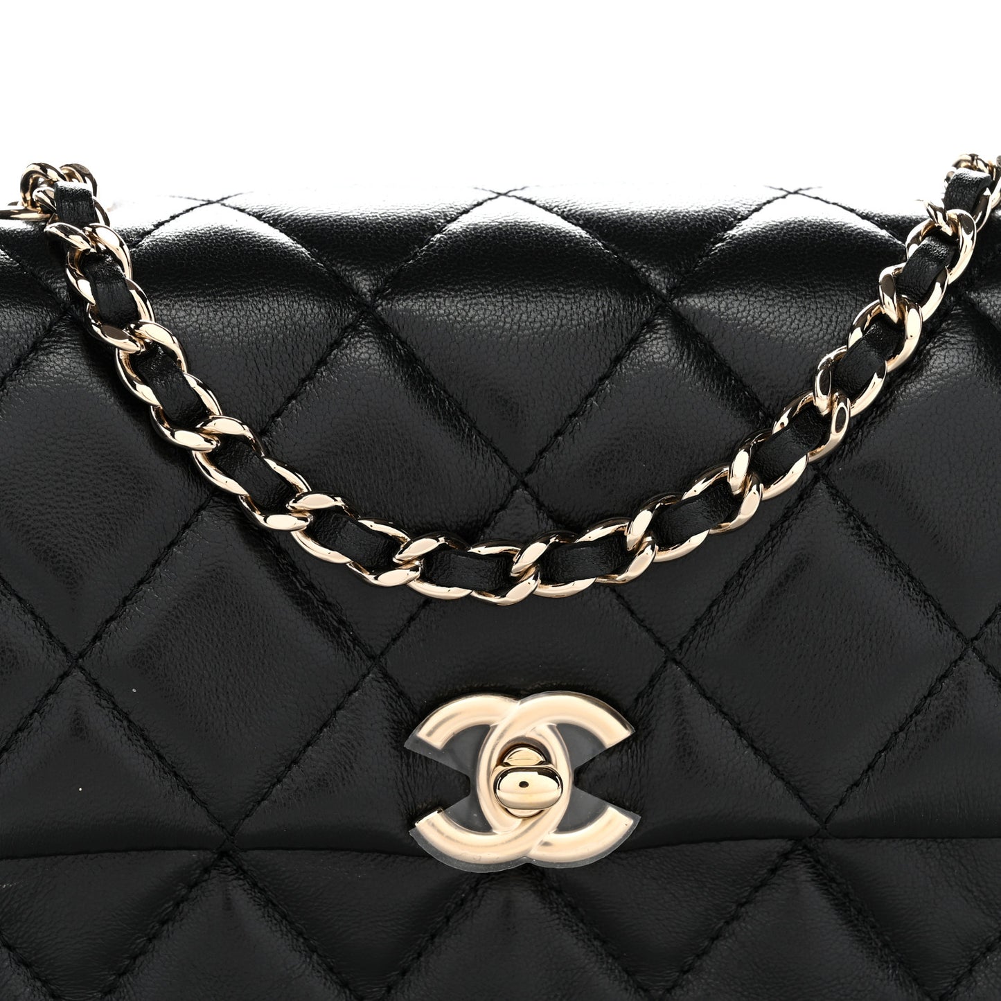 Lambskin Quilted Rectangular Phone Holder Clutch With Chain Black