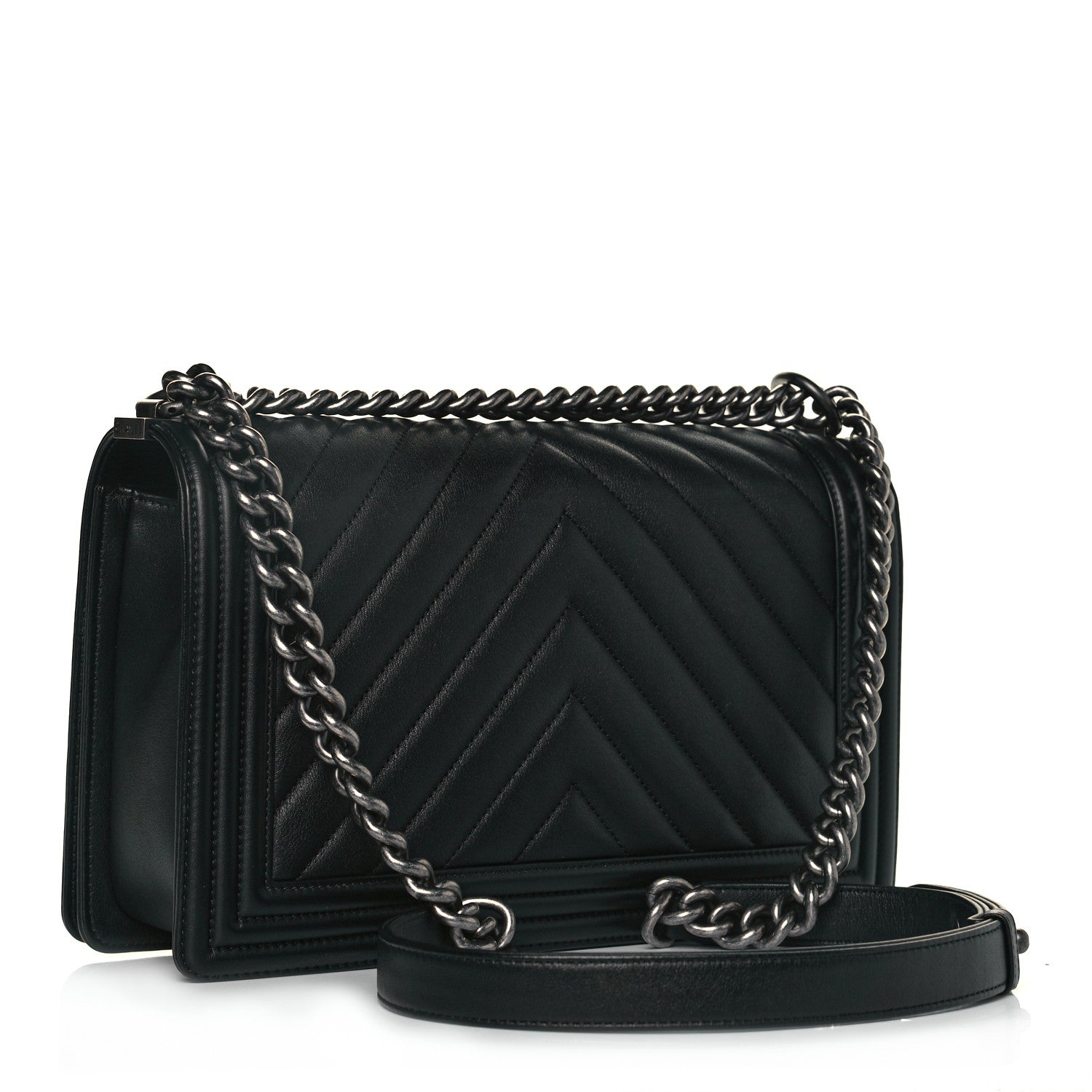 Chanel Calfskin Chevron Quilted New Medium Boy Flap Black 3 of 13