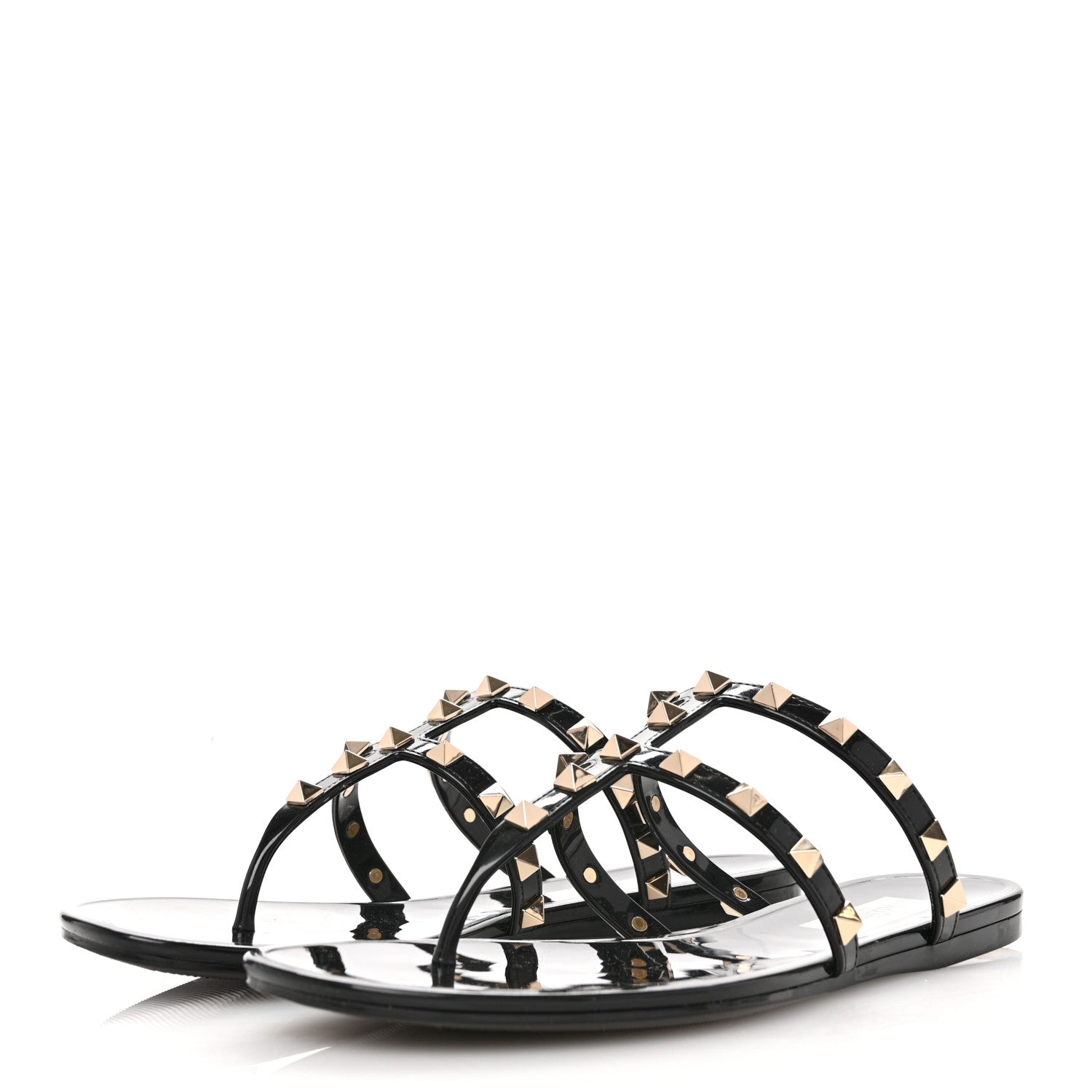 Valentino Garavani PVC Jelly Rockstud Caged Flat Thong Sandals 38 Black 4 of 8