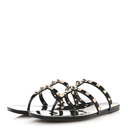 Valentino Garavani PVC Jelly Rockstud Caged Flat Thong Sandals 38 Black 4 of 8