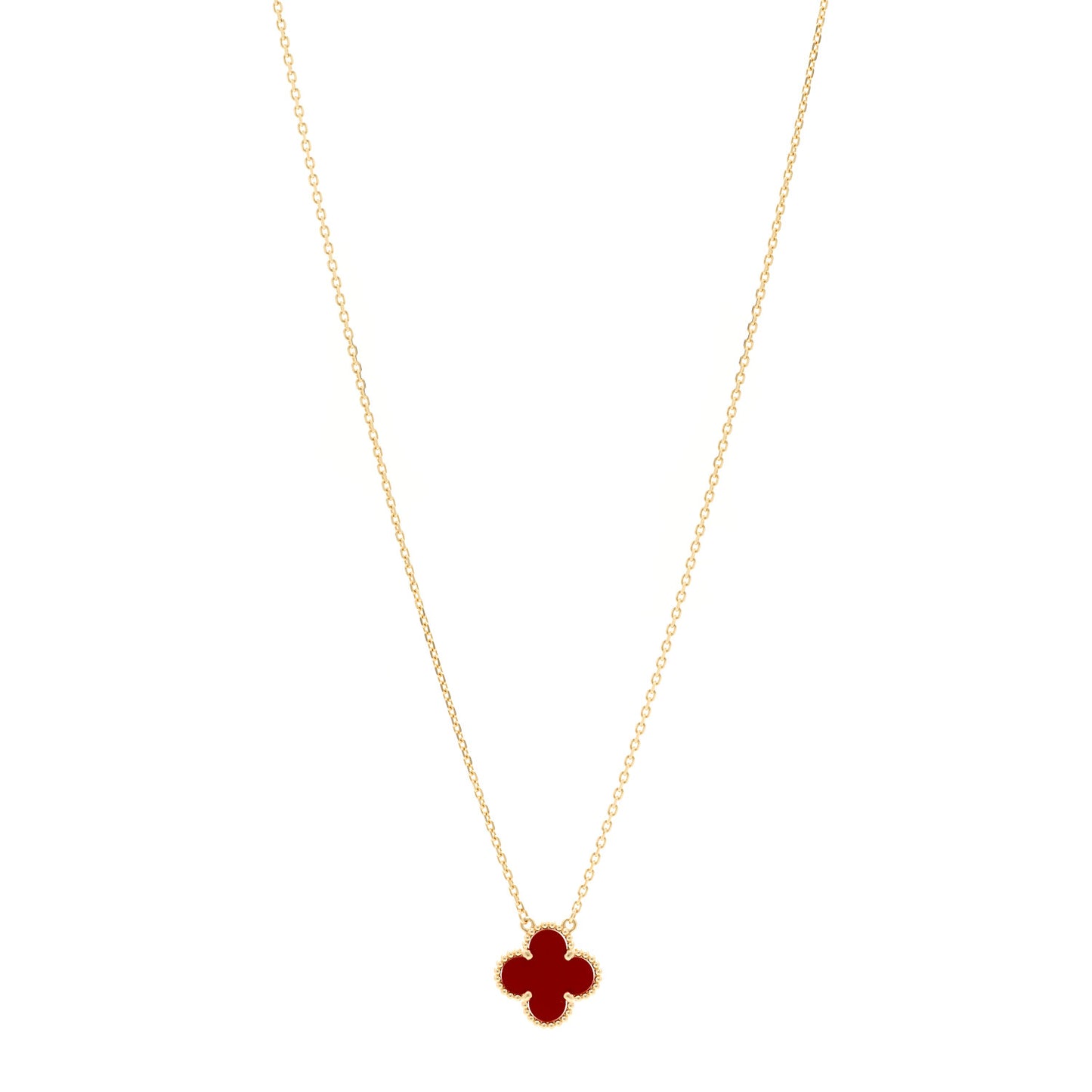 18K Yellow Gold Carnelian Vintage Alhambra Pendant Necklace