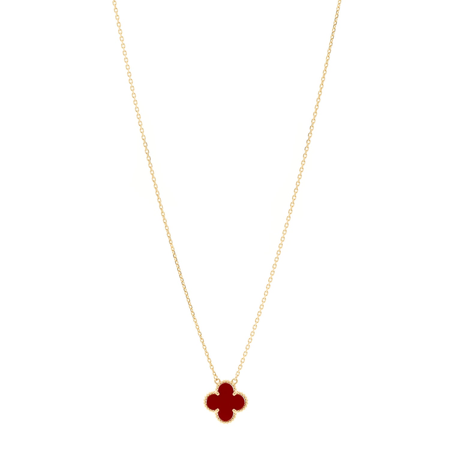 Van Cleef & Arpels 18K Yellow Gold Carnelian Vintage Alhambra Pendant Necklace 1 of 5