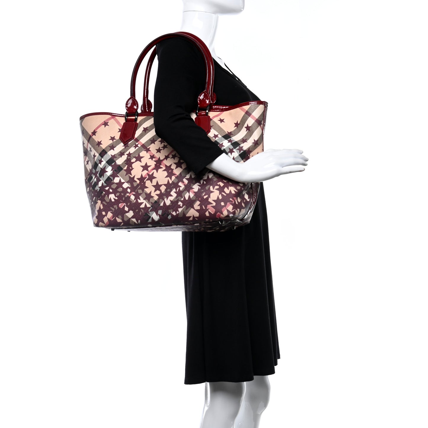 Patent Supernova Check Stars Large Nickie Landscape Tote Berry Red