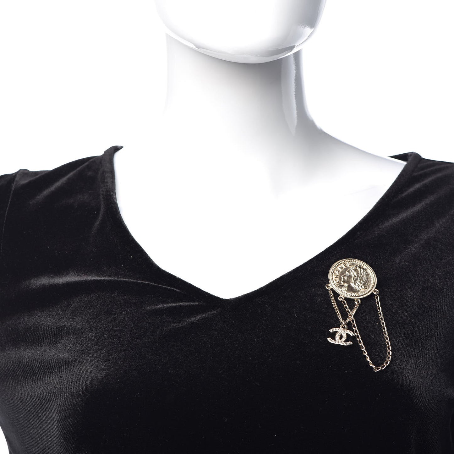 Medallion Chain CC Brooch Light Gold