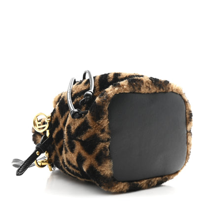 Fendi Shearling Vitello Dolce F is Fendi Macro FF 1974 Mini Mon Tresor Bucket Bag Tobacco Black 4 of 10