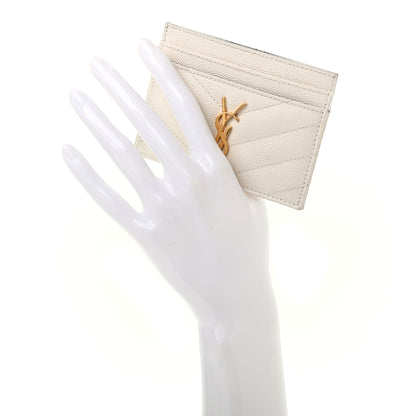 Saint Laurent Grain De Poudre Matelasse Chevron Monogram Credit Card Case Crema Soft 2 of 9