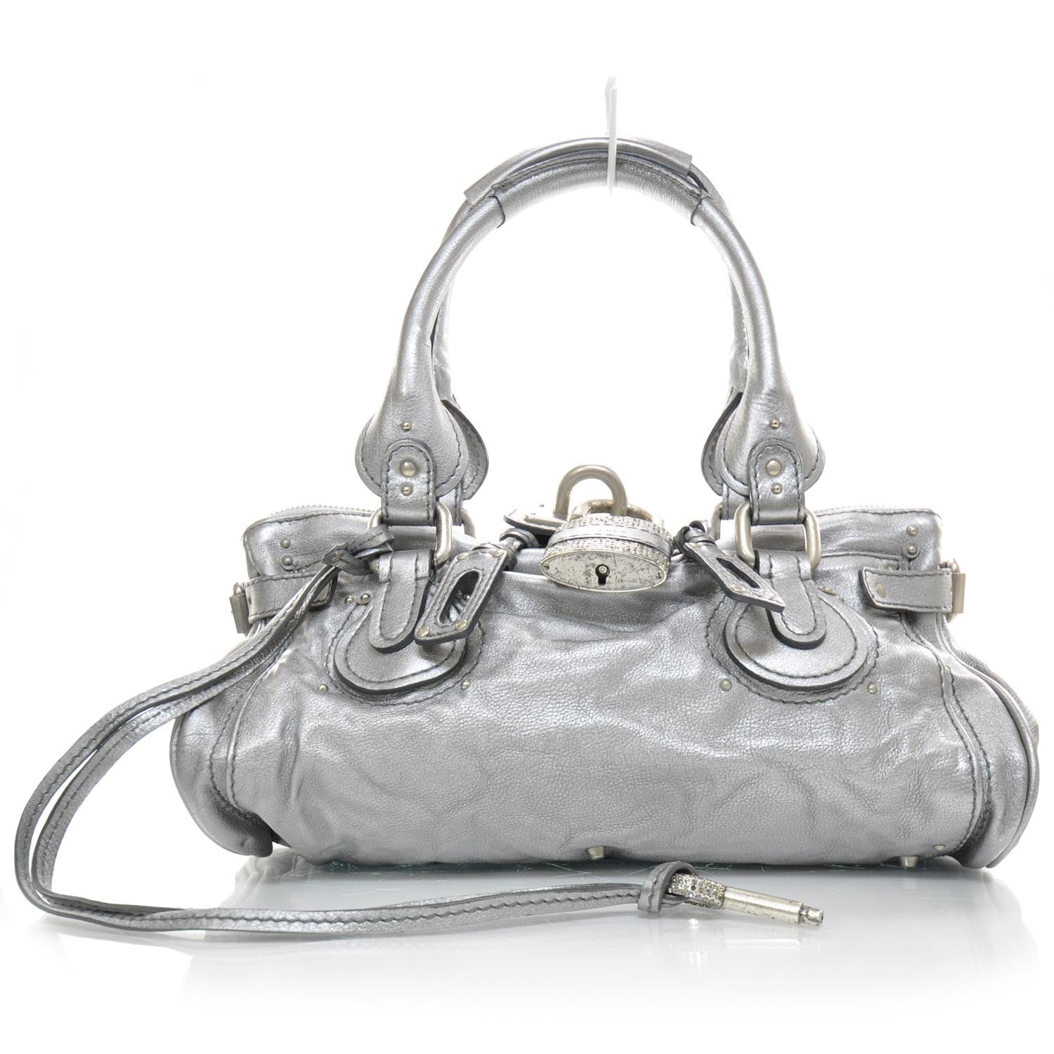 Chloe Leather Crystal Paddington Satchel Metallic Silver 1 of 12