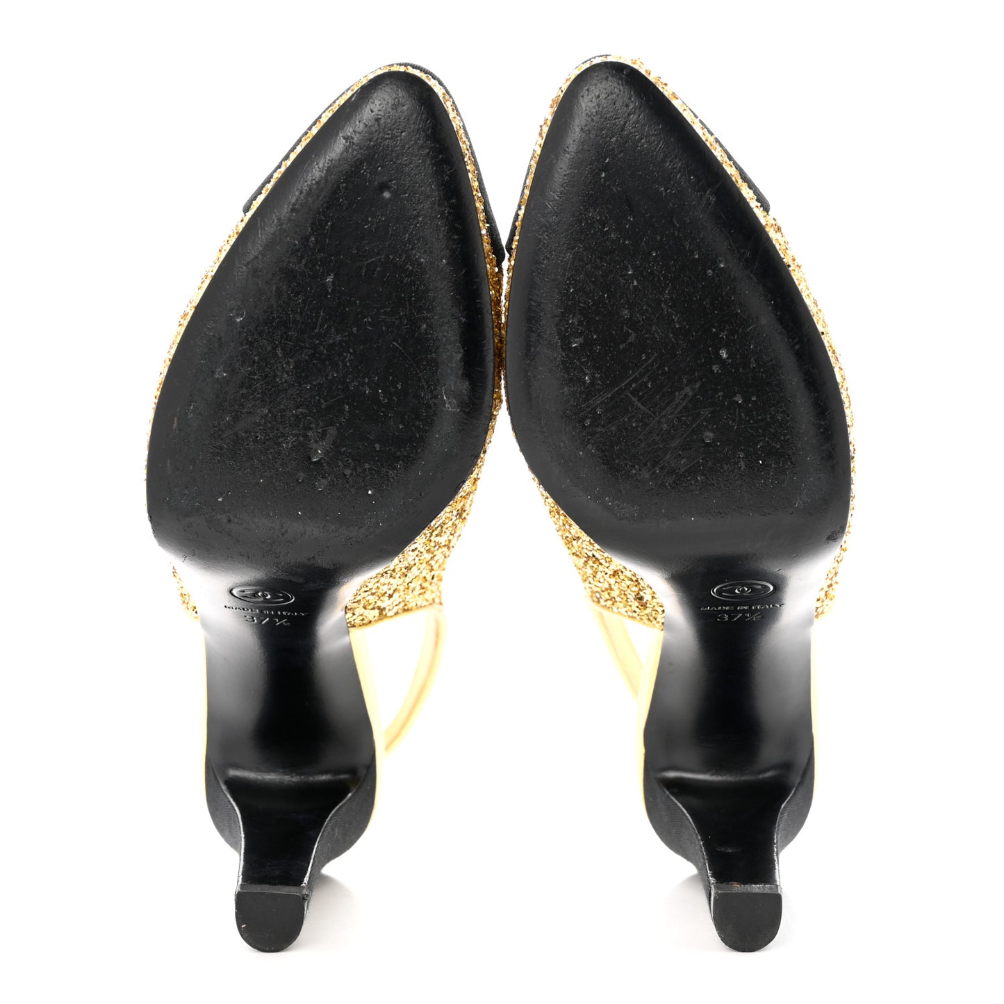 Glitter Grosgrain Cap Toe CC Slingback Pumps 37.5 Gold Black