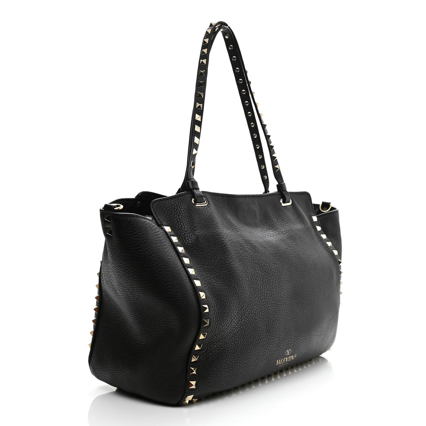 Pebbled Calfskin Medium Rockstud Tote Black
