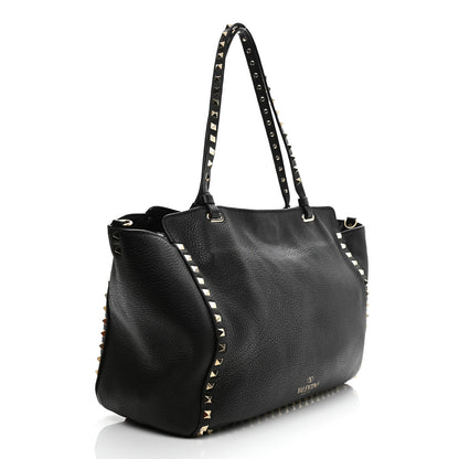 Valentino Garavani Pebbled Calfskin Medium Rockstud Tote Black 3 of 14