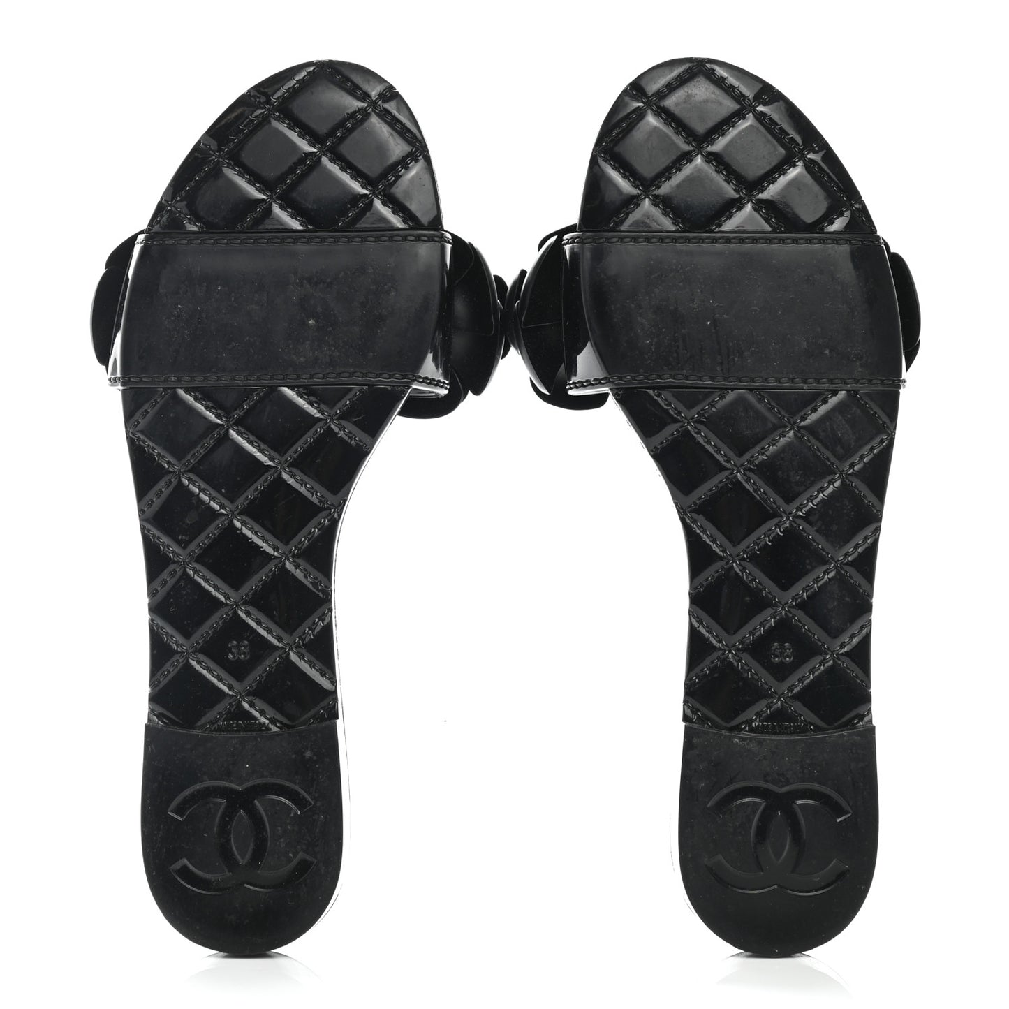 Patent Quilted Camellia Sandal 38 Black
