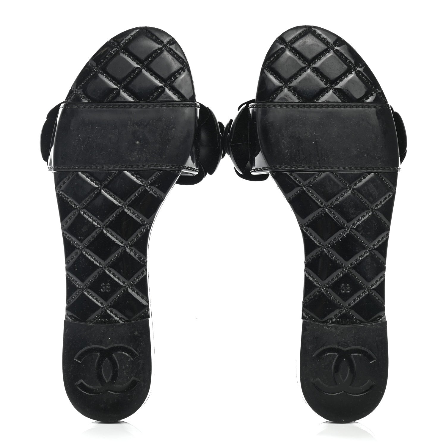 Chanel Patent Quilted Camellia Sandal 38 Black 5 of 14