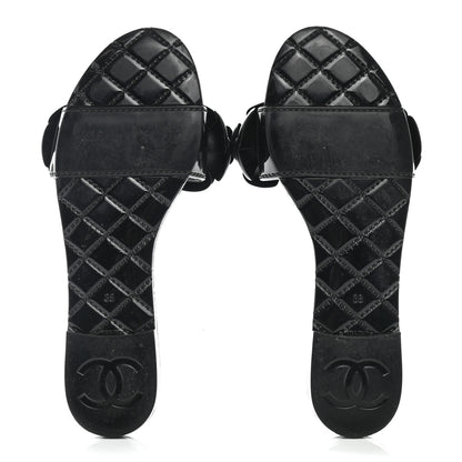 Chanel Patent Quilted Camellia Sandal 38 Black 5 of 14