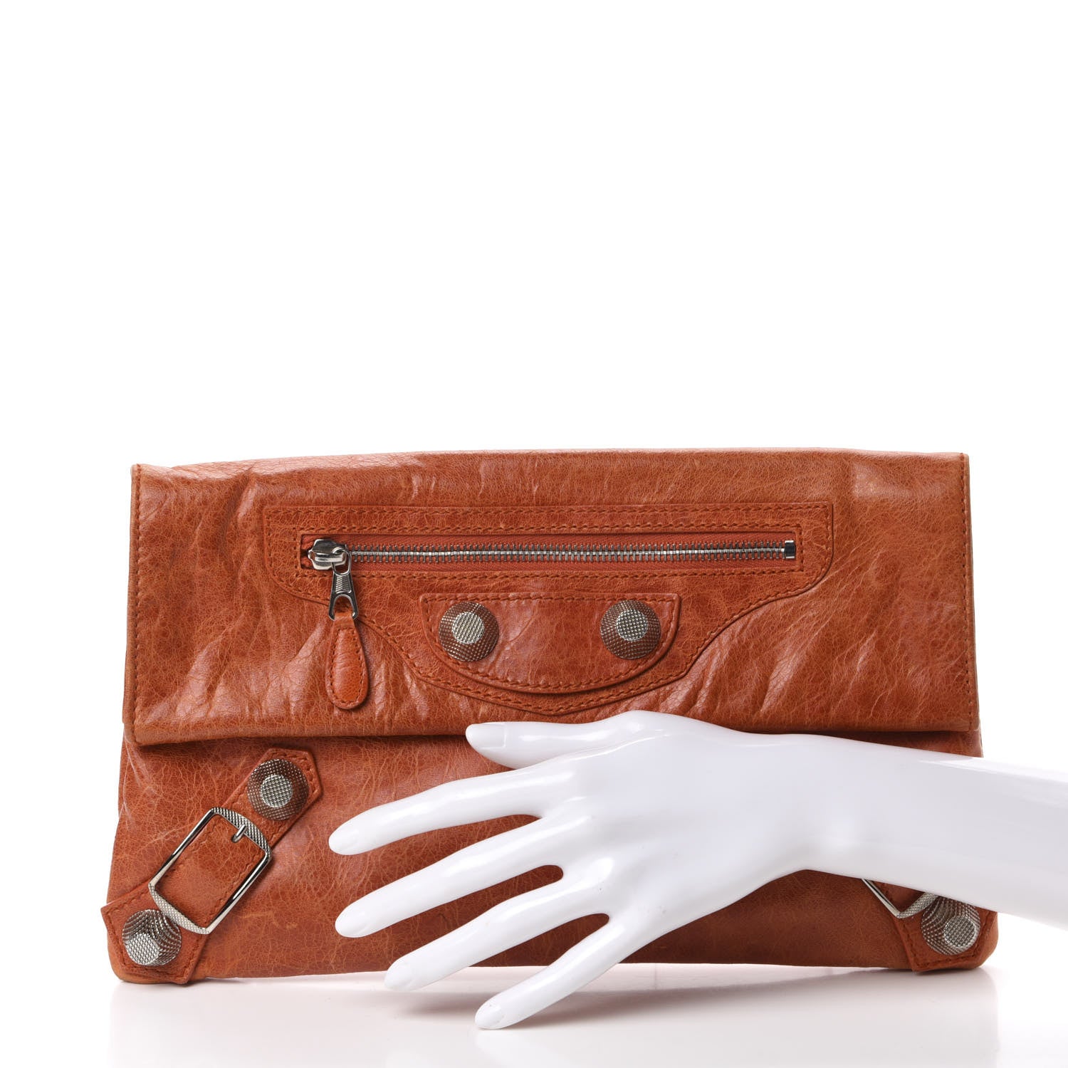 Balenciaga Agneau Giant 21 Silver Hardware Envelope Clutch Mandarine 2 of 10