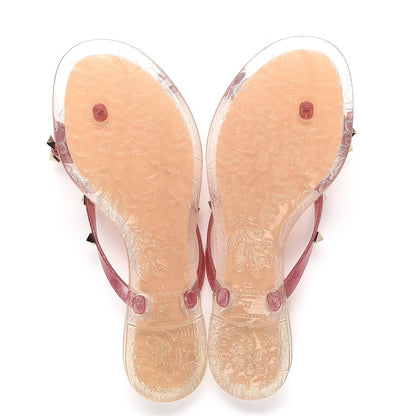 Valentino Garavani PVC Jelly Glitter Rockstud Bow Thong Sandals 37 Pink 5 of 8