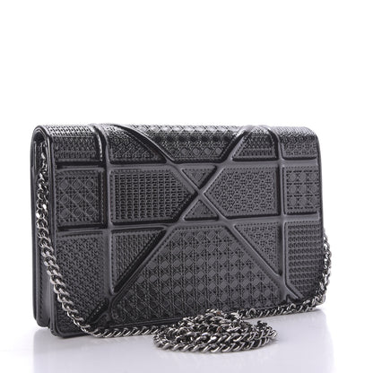 Christian Dior Metallic Patent Micro-Cannage Diorama Wallet on Chain Pouch Onyx Black 3 of 8