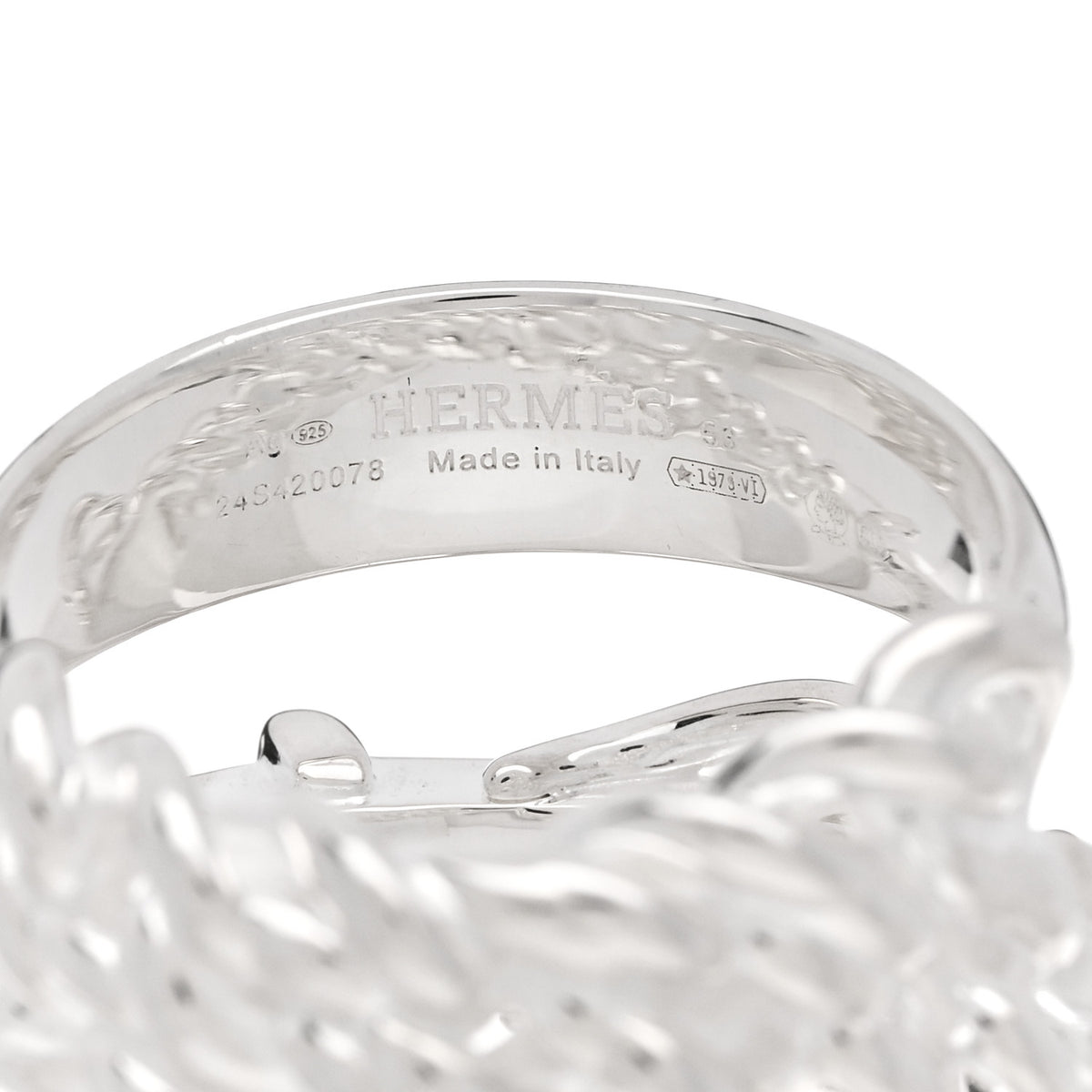 Hermes Sterling Silver GM Boucle Selier Inflexible Ring 53 6.5 4 of 5