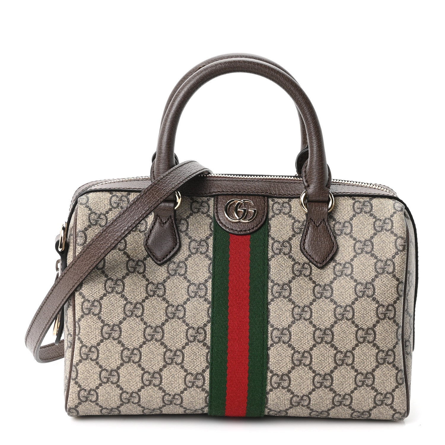 Gucci GG Supreme Monogram Web Medium Ophidia Top Handle Bag Beige Ebony New Acero 1 of 11