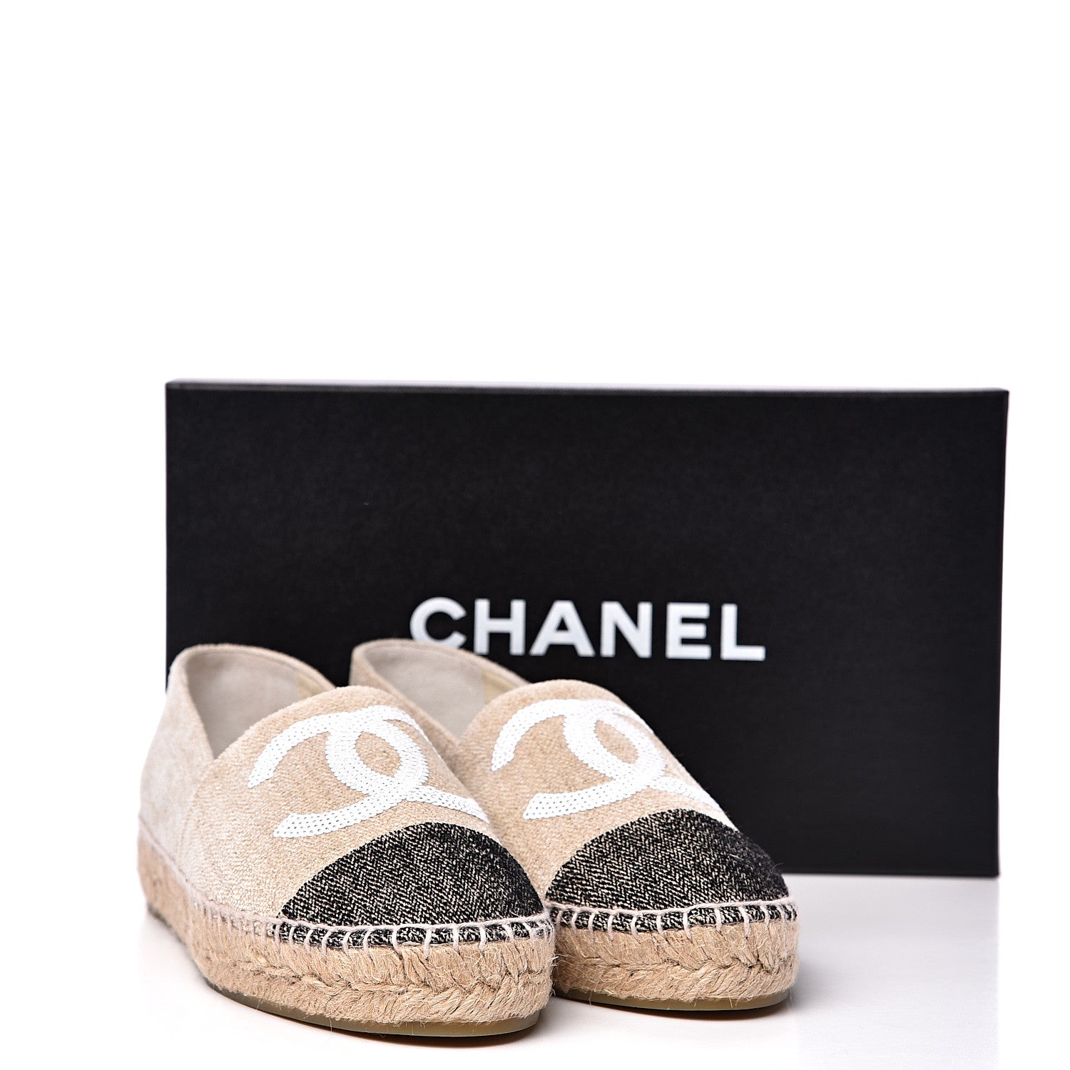 Chanel Linen Sequin CC Espadrilles 37 Beige Black 11 of 11