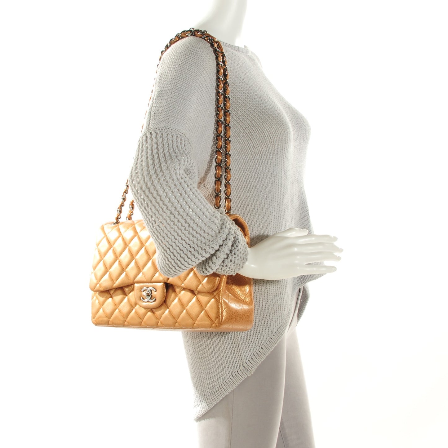 Metallic Caviar Quilted Jumbo Double Flap Copper