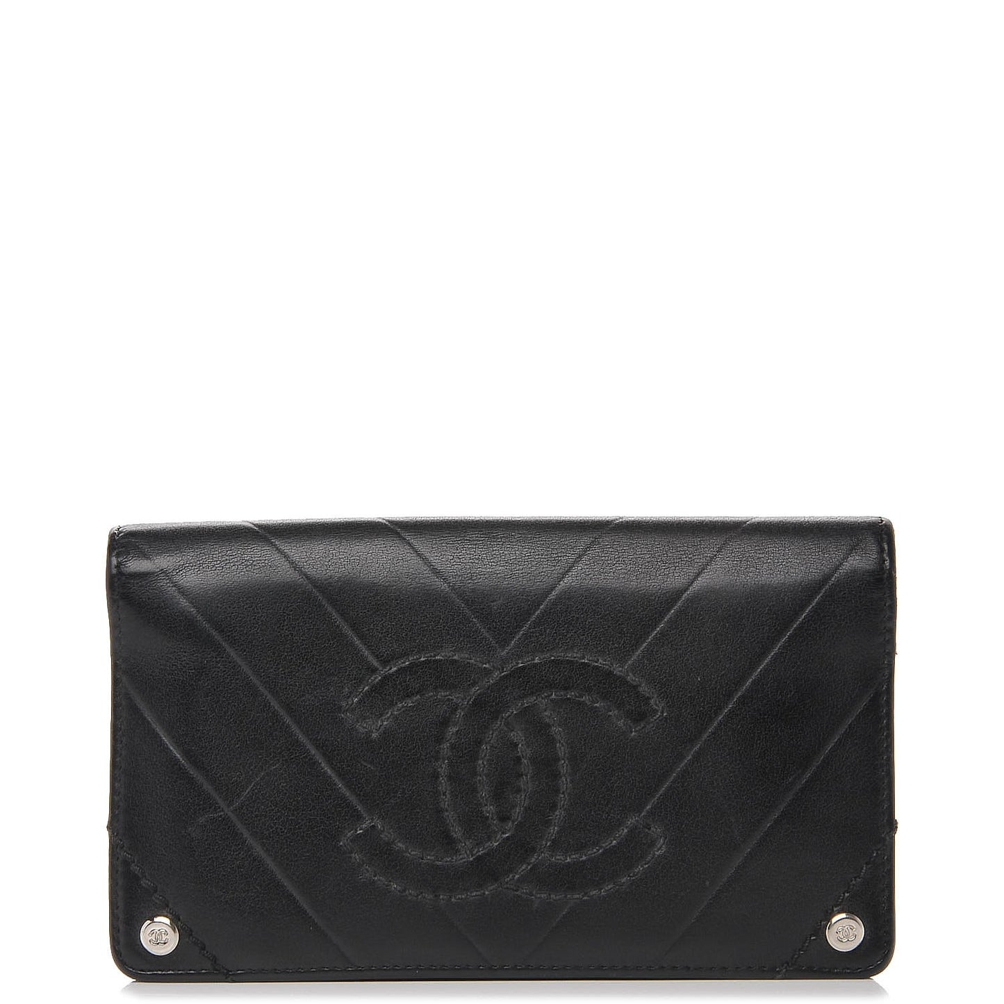Calfskin Chevron CC All Day Long Yen Wallet Black