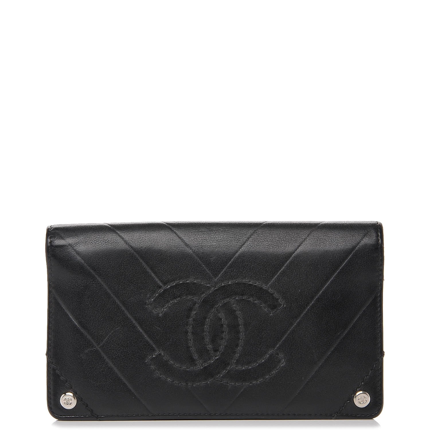 Chanel Calfskin Chevron CC All Day Long Yen Wallet Black 1 of 8