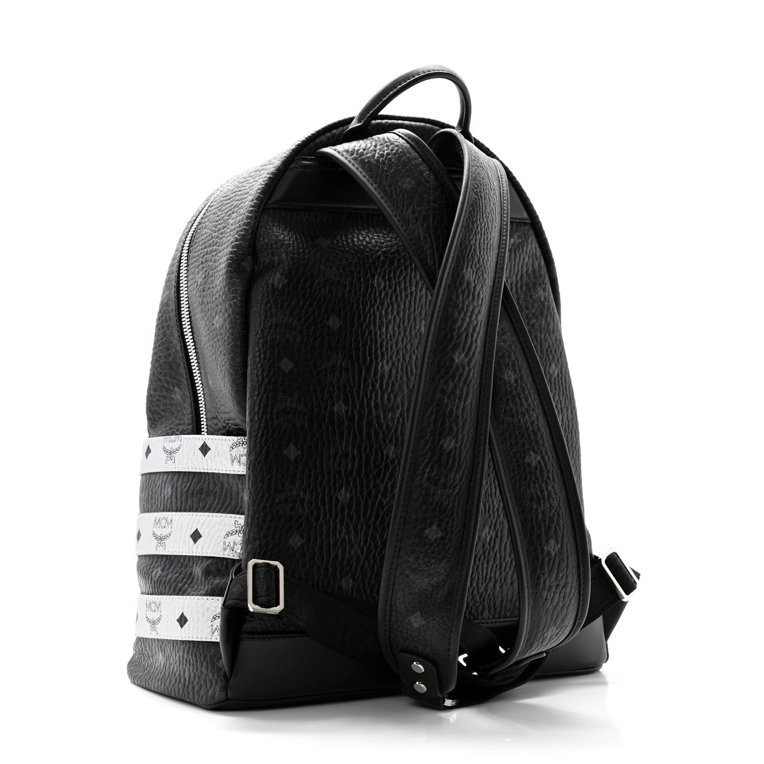 MCM Metallic Visetos Striped Medium Stark Backpack Silver Black 3 of 12
