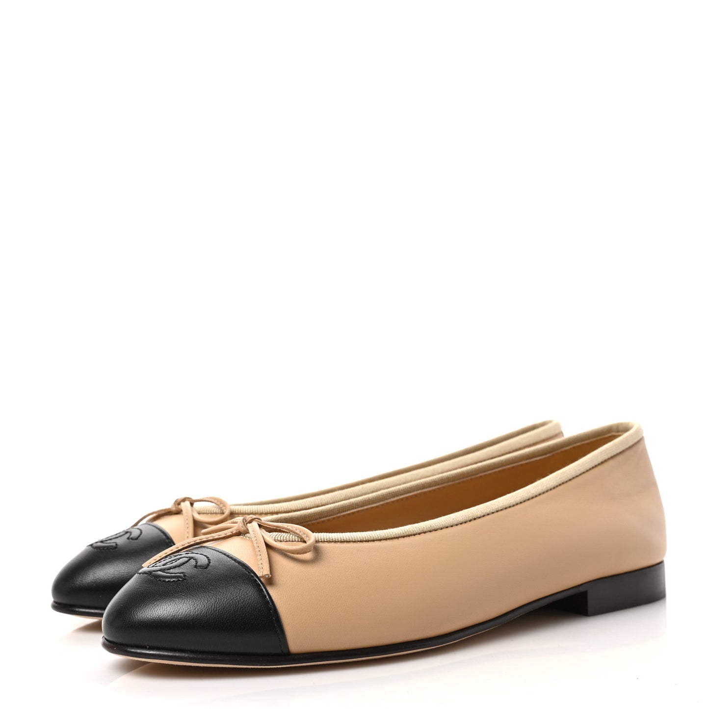 Lambskin Cap Toe CC Ballerina Flats 37.5 Beige Black