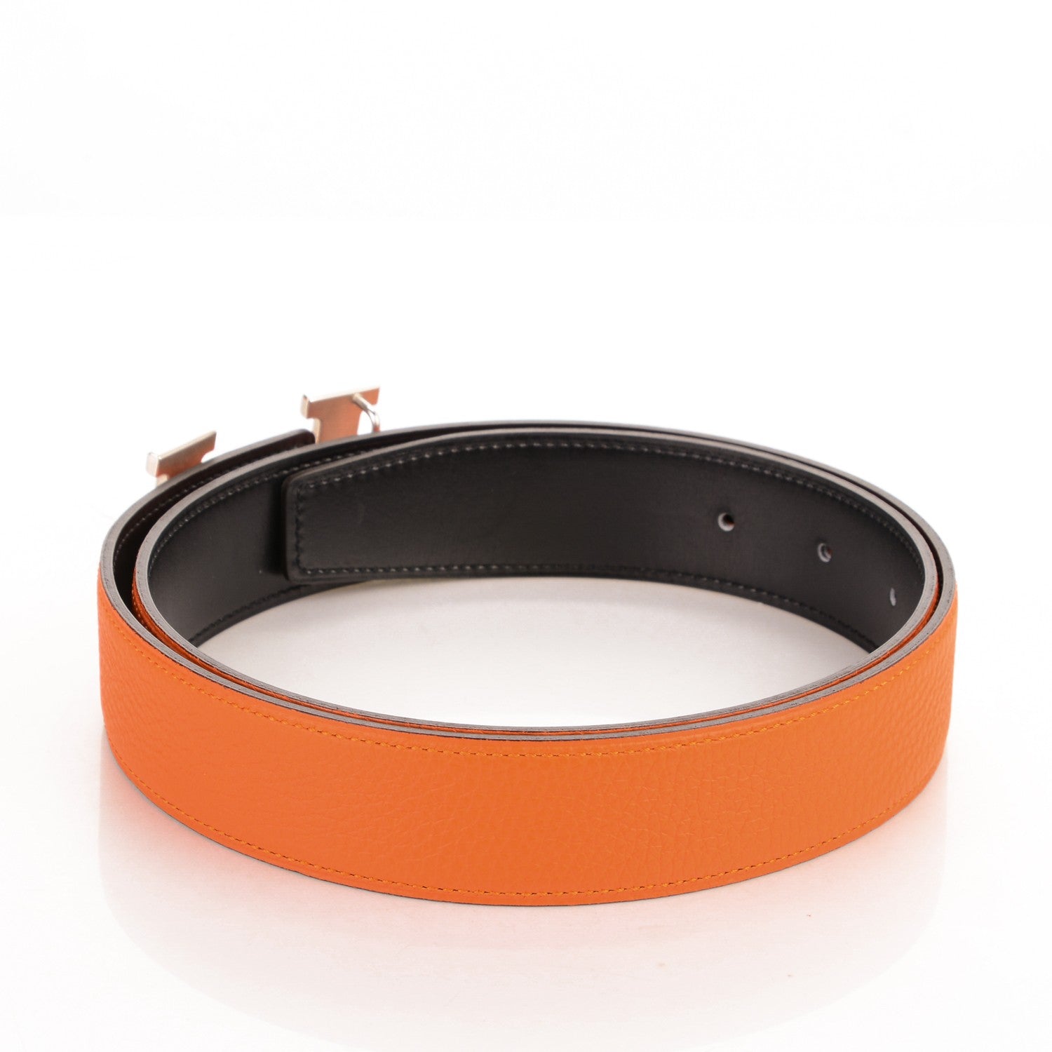 Hermes Togo Box 32mm Guilloche H Belt 80 Orange Black 3 of 9