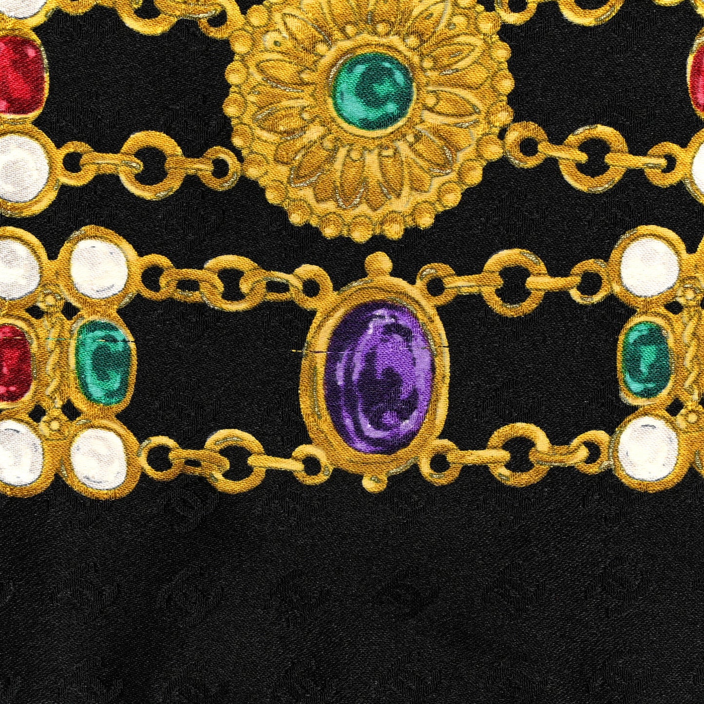 Silk Pearl Jewel Chain Print Scarf Black