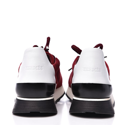 Hermes Velvet Goatskin Calfskin Miles Sneakers 39.5 Carmin Blanc 5 of 11